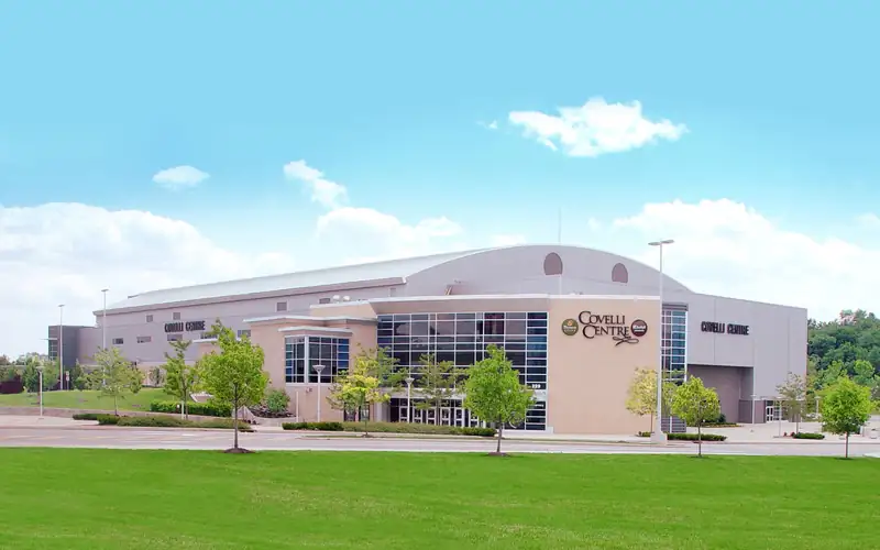 The Covelli Centre arena in downtown Youngstown on a sunny day